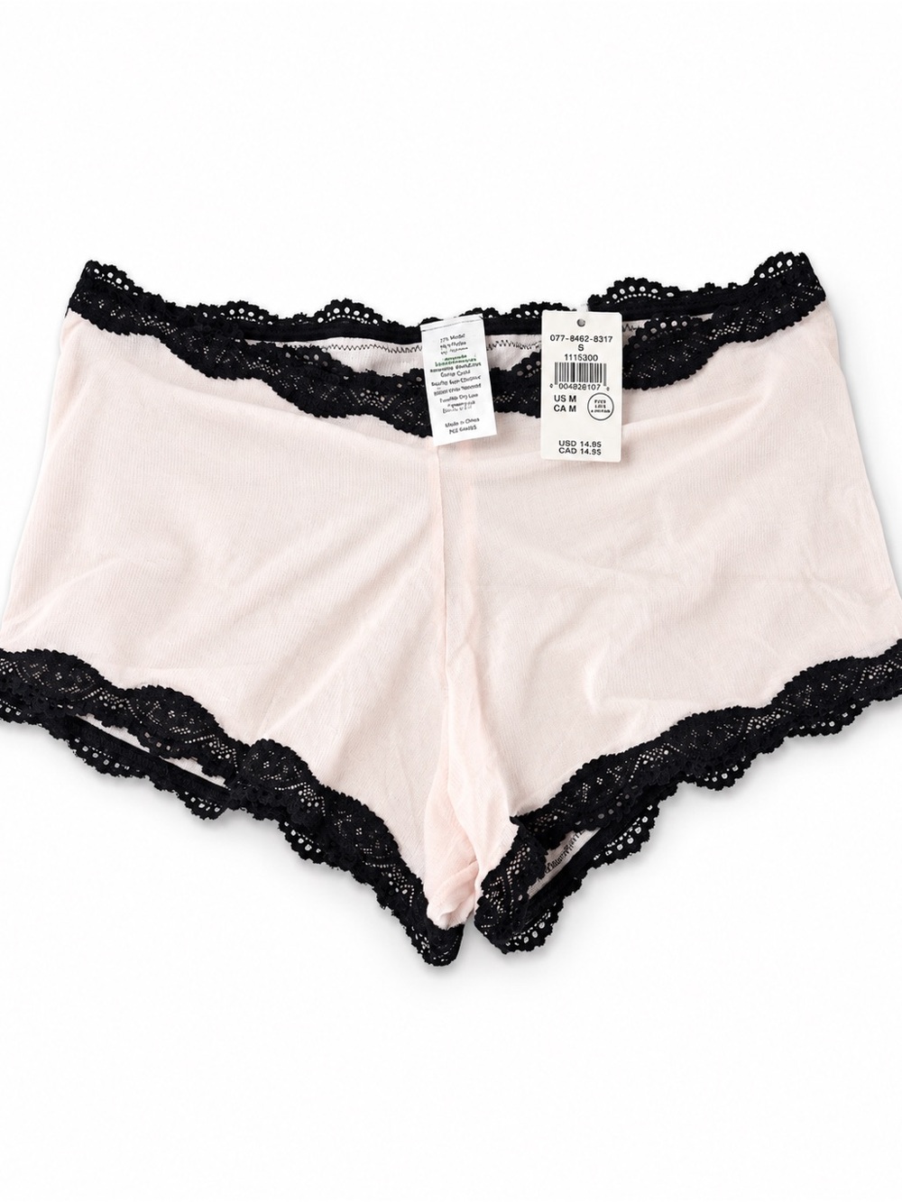 aerie Blush Pink Boyshorts with Black Lace Trim